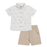 Conj. camisa manga curta off white + bermuda
