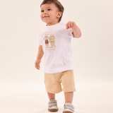 Conj. camiseta manga curta off white + bermuda listradinha