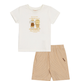 Conj. camiseta manga curta off white + bermuda listradinha