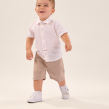 Conj. camisa manga curta natural + bermuda linho