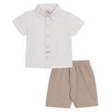 Conj. camisa manga curta natural + bermuda linho