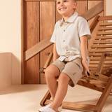 Conj. camisa manga curta natural + bermuda linho