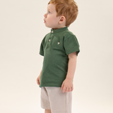 Conj. pólo verde manga curta gola padre + bermuda bege