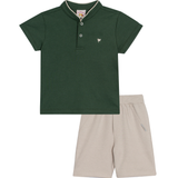 Conj. pólo verde manga curta gola padre + bermuda bege
