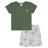 Conj. camiseta manga curta verde + bermuda moletinho coqueiros