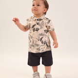 Conj. pólo manga curta dinos + bermuda preta