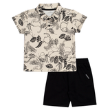 Conj. pólo manga curta dinos + bermuda preta