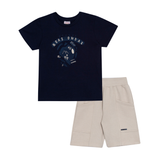 Conj. camiseta manga curta marinho + bermuda bege