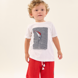 Conj. camiseta manga curta off white + bermuda vermelha