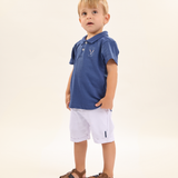 Conj. pólo manga curta marinho + bermuda sarja branca