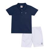 Conj. pólo manga curta marinho + bermuda sarja branca