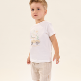 Conj. camiseta manga curta off white + bermuda linho bege