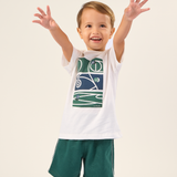 Conj. camiseta manga curta off white + bermuda verde