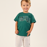 Conj. camiseta manga curta verde + bermuda bege