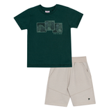 Conj. camiseta manga curta verde + bermuda bege