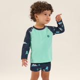 Conj. praia camiseta manga longa + sunga turquesa e marinho