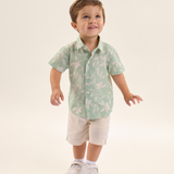 Conj. camisa manga curta folhagem verde + bermuda linho