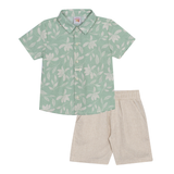 Conj. camisa manga curta folhagem verde + bermuda linho