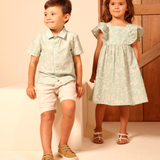 Conj. camisa manga curta folhagem verde + bermuda linho