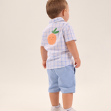 Conj. camisa manga curta xadrez + bermuda sarja azul