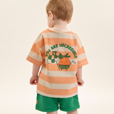 Conj. camiseta manga curta listrada laranja + bermuda verde