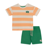 Conj. camiseta manga curta listrada laranja + bermuda verde