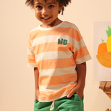 Conj. camiseta manga curta listrada laranja + bermuda verde