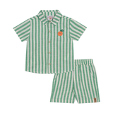 Conj. camisa manga curta listrado verde + bermuda linho