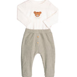 Conj. body manga longa patch ursinho + calça canelada verde