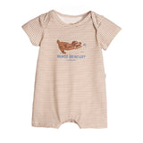 Macacão curto bebê cotton estampado listras marrom