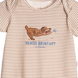 Macacão curto bebê cotton estampado listras marrom