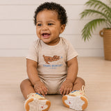 Macacão curto bebê cotton estampado listras marrom