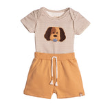 Conjunto bebê body cotton listras marrom e bermuda moletinho caramelo