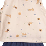 Conjunto bebê regata cotton estampada cachorro e tapa fralda suedine marinho