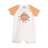 Macacão curto bebê malha texturizada off-white e caramelo