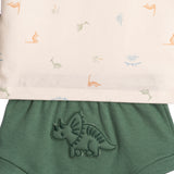 Conjunto bebê regata cotton estampada dinos e tapa fralda suedine verde