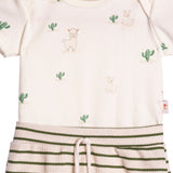 Conjunto bebê body suedine lhama e bermuda malha texturizada listras verde