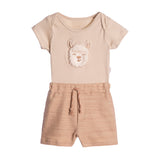 Conjunto bebê body suedine estampado lhama e bermuda malha texturizada verde