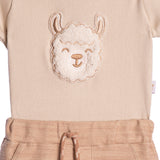 Conjunto bebê body suedine estampado lhama e bermuda malha texturizada verde