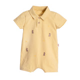 Macacão curto bebê cotton amarelo-manteiga bordado