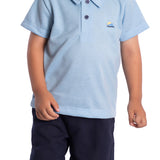 Conjunto infantil polo malha piquet azul e bermuda linho marinho