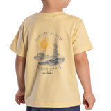 Conjunto infantil camiseta malha amarelo manteiga e bermuda moletinho marinho