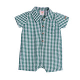 Macacão curto bebê tecido xadrez verde
