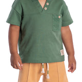 Conjunto infantil camiseta suedine verde e bermuda piquetom caramelo