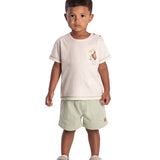 Conjunto infantil camiseta malha linho e bermuda sarja com elastano verde claro