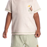 Conjunto infantil camiseta malha linho e bermuda sarja com elastano verde claro