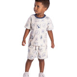 Conjunto infantil camiseta e bermuda cotton estampados off-white com azul