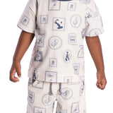 Conjunto infantil camiseta e bermuda cotton estampados off-white com azul