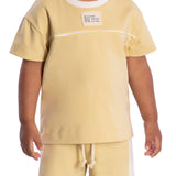 Conjunto infantil camiseta cotton e bermuda moletinho amarelo-manteiga