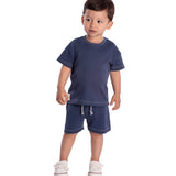 Conjunto infantil camiseta e bermuda suedine azul
